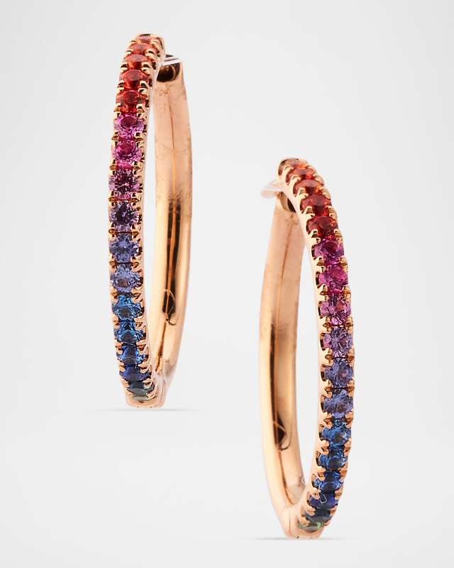 Rainbow 18K Rose Gold Sapphire Hoop Earrings